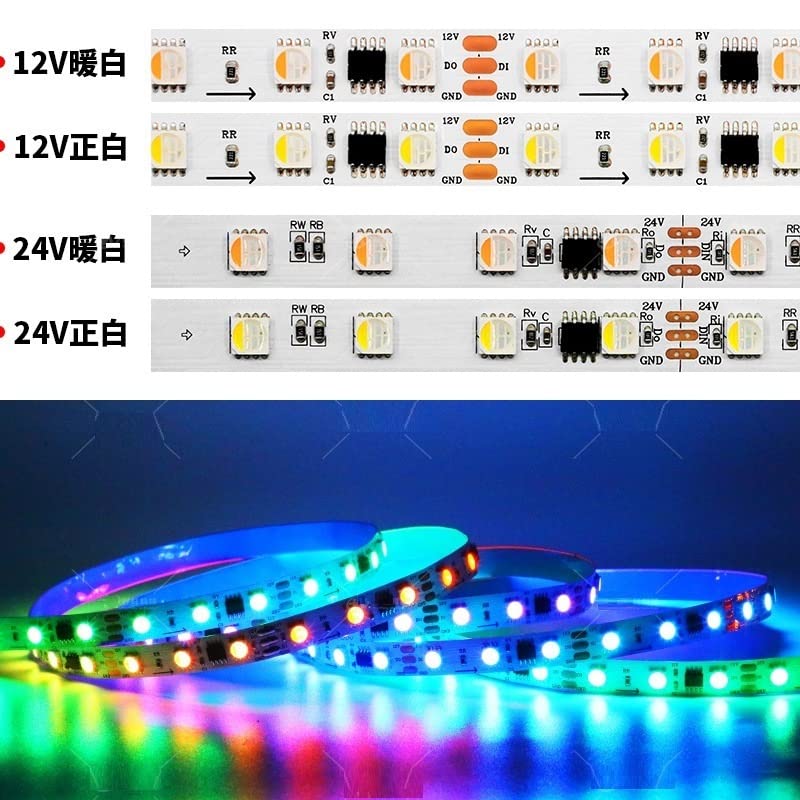 AKSPET LED Dekorationszubehör 5 Meter, LED-Lichtstreifen WS2814A RGBW 4-in-1 DC12V/24V 5050SMD 60leds/m Außenbeleuchtung wasserdichte LED-Vollfarbstreifen Outdoor/Indoor(24V-warm White 3000k,IP65)
