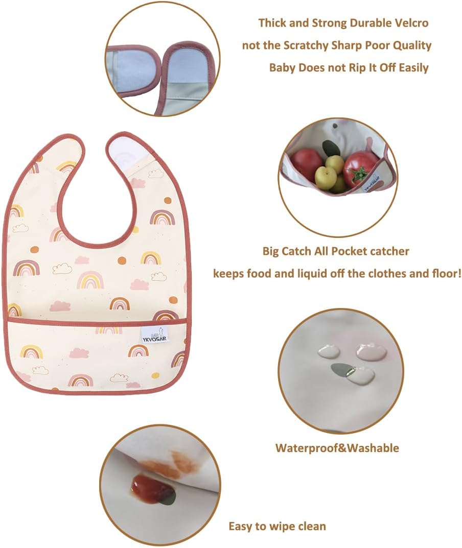 Baby Bibs for Eating Waterproof Baby Bibs Baby Feeding Bibs 5 Packs Washable Baby Food Bibs 6-24 Months