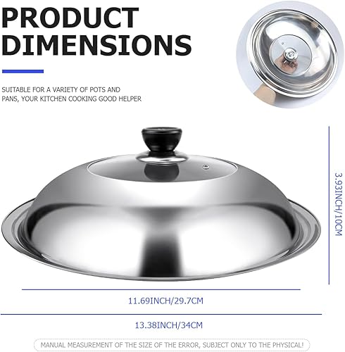 Miniatura 2 de Cubierta de sartén de repuesto de tapa de wok en forma de cúpula de acero inoxidable, cubierta de cacerola, tapa de wok, 13.4 in