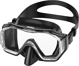WSTOO Adult Swim Goggles with Nose Cover - HD 3-Window Anti-Fog Snorkel Diving Mask, Wide Vision, Leakproof Silicone