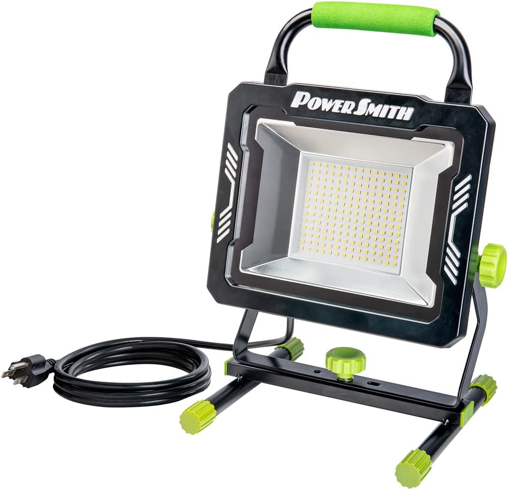 POWERSMITH PWLS150H 15000 Portable LED Work Light with Two Brightness Modes, Metal Housing and Stand, 10 ft. Power Cord, Impact Resistant Lens, and 5 Year Warranty POWERSMITH PWLS150H 15000 Portable LED Work Light with Two Brightness Modes, Metal Housing and Stand, 10 ft. Power Cord, Impact Resistant Lens, and 5 Year Warranty