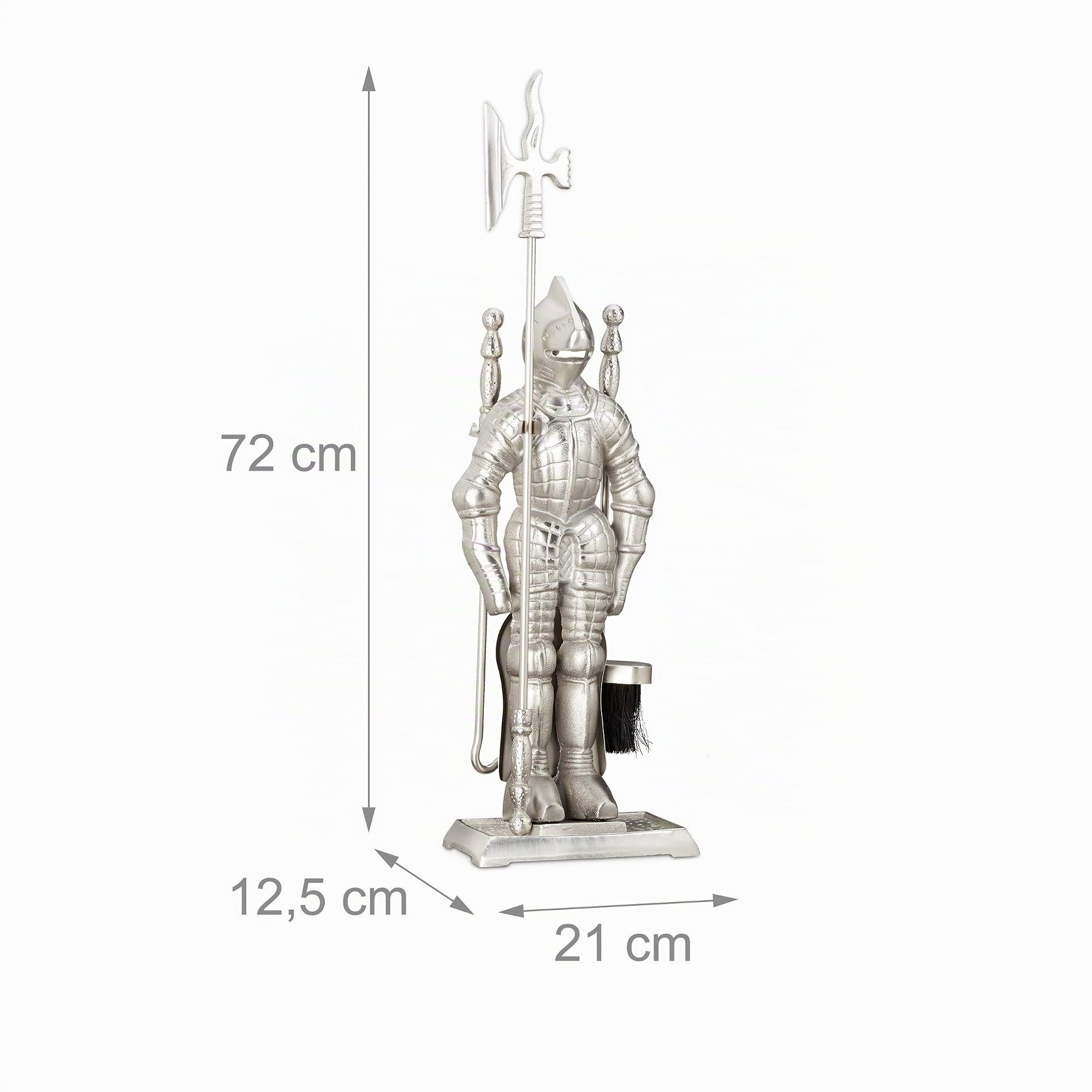 Relaxdays Ensemble serviteur de cheminée 4 pièces Accessoire Chevalier Fonte Pelle Balai tisonnier, argenté