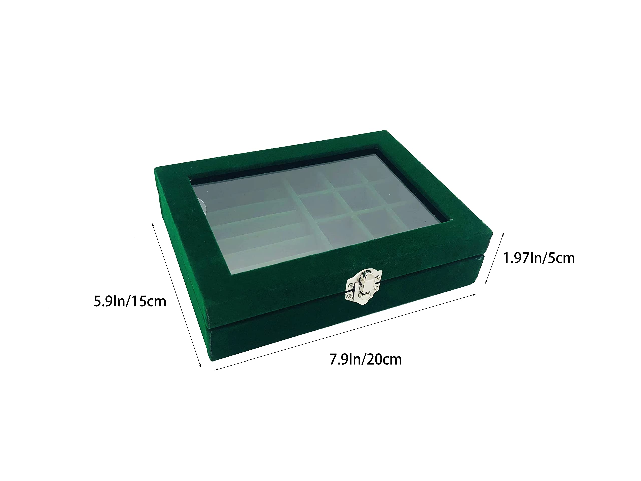 Jewelry Box Organizer, Jewelry Storage Box with Clear Glass Lid, Velvet Glass Jewelry Ring Box, Jewelry Case For Women And Girls (Green)