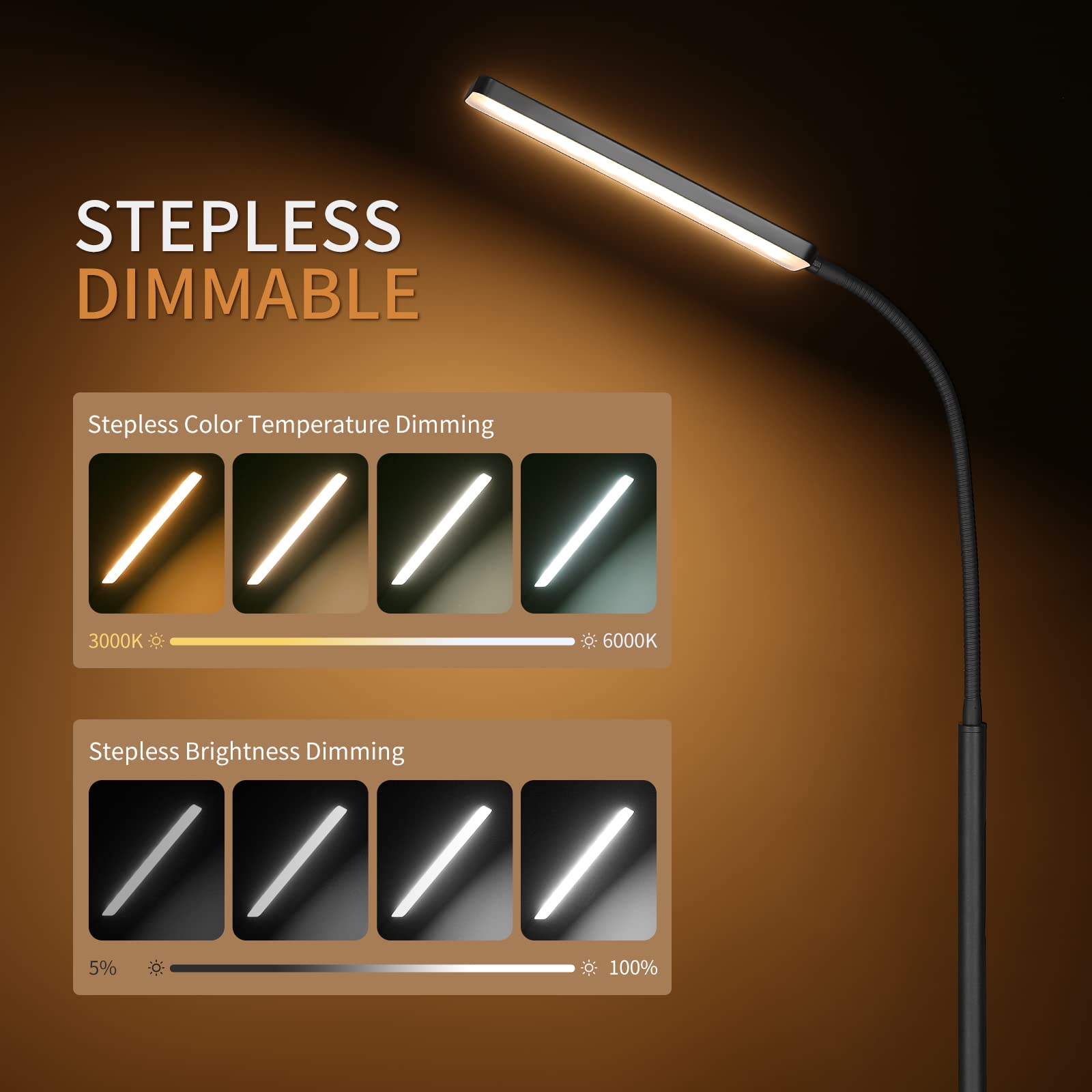 Lampadaire LED Dimmable 10W BBHome - 4 Températures Couleur, Télécommande, Minuterie - Noir