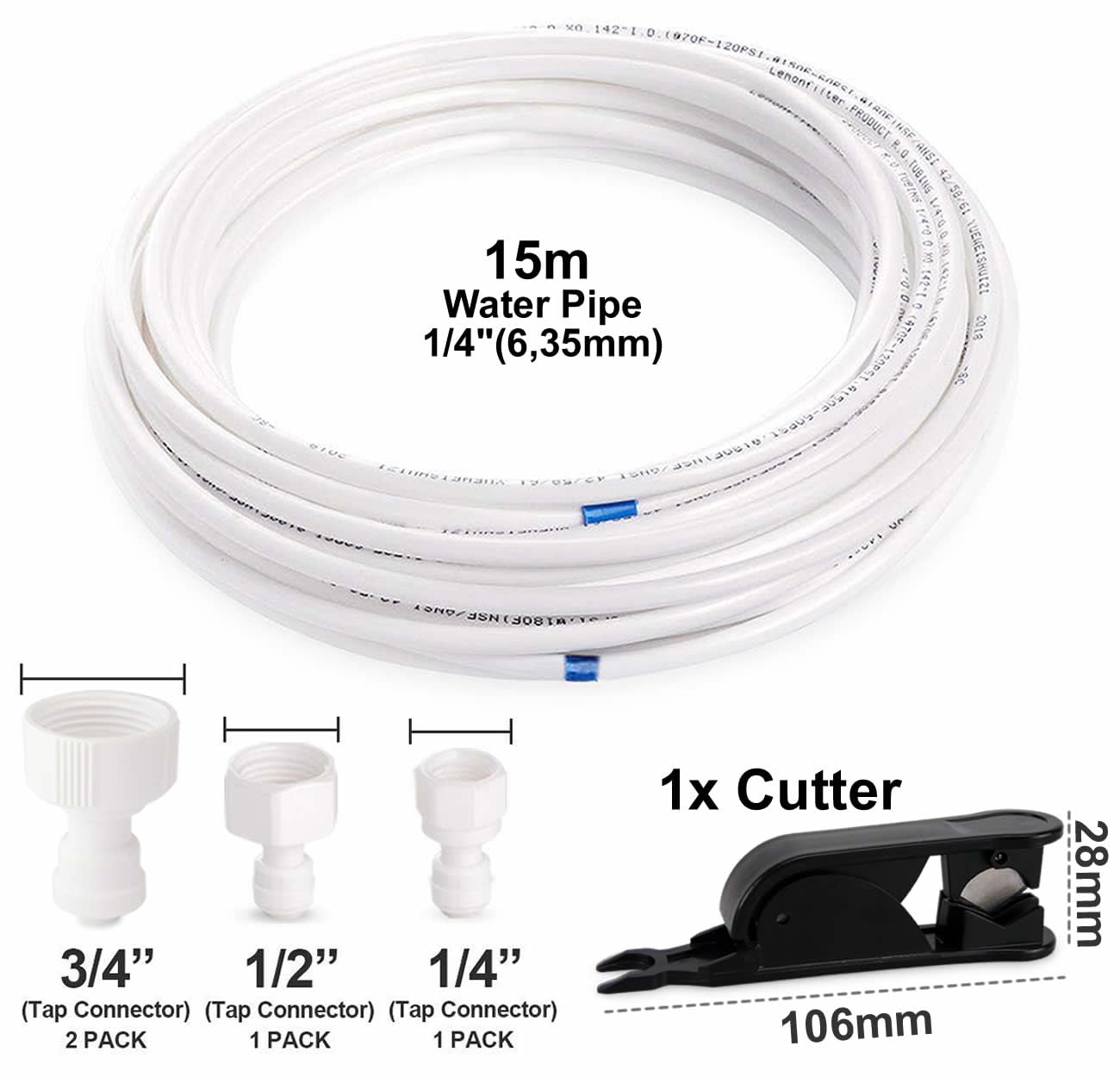 smardy ZO006 Set di Collegamento Universale 15m Tubo dell'Acqua 1/4"(6,35mm) Kit di Installazione con Regolatore di Pressione per Frigorifero Macchina del Ghiaccio