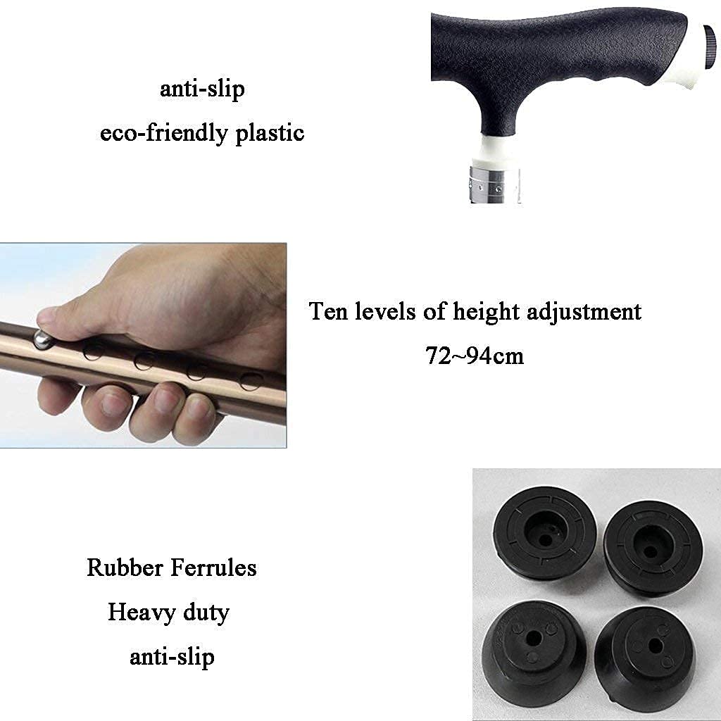 Andadores para Personas Mayores Bastones Bastones con luz LED Muletas de Mango ergonómico 10 Niveles de Altura Ajustable para Hombres o Mujeres Discapacitados y Ancianos Bastón de Movilidad Andador