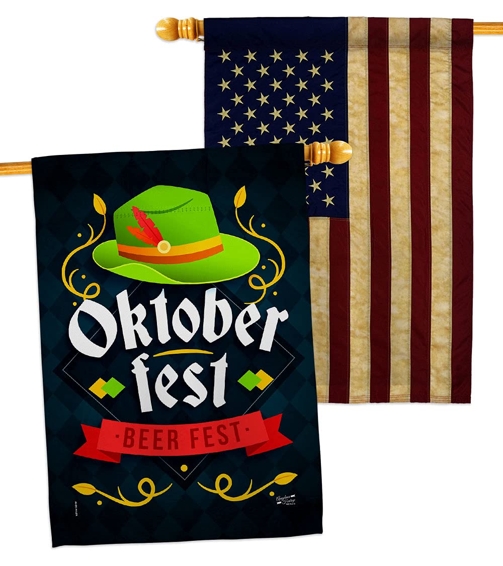 Oktober Fest House Flag Pack Beverages Beer Happy Hour Game Pong Party Ale Lager Craft Vintage Applique Decoration Banner Small Garden Yard Gift Double-Sided, Made in USA