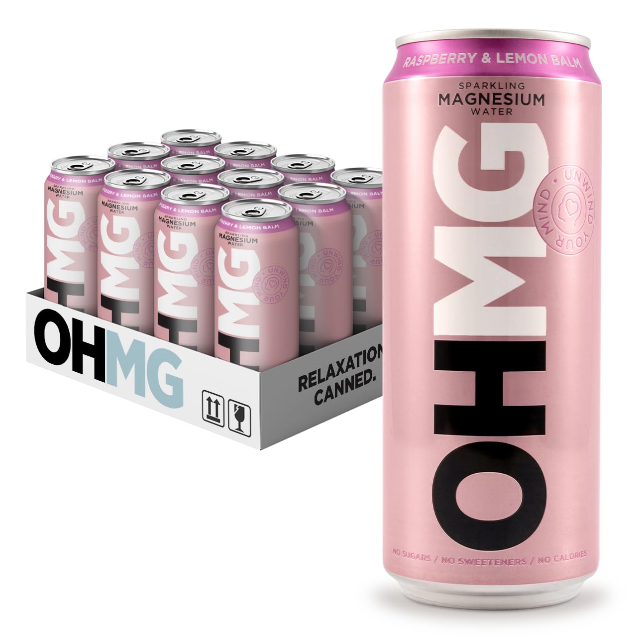 OHMG Water | 12 x 330ml Sparkling Magnesium Water | Raspberry & Lemon Balm