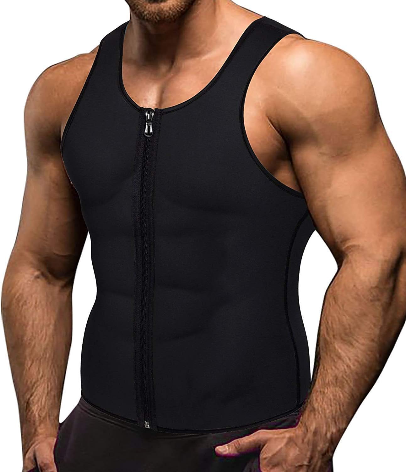 VENAS Men Sauna Sweat Vest Waist Trainer Hot Neoprene Sauna Suit Corset Body Shaper Zipper Tank Top Workout Shirt