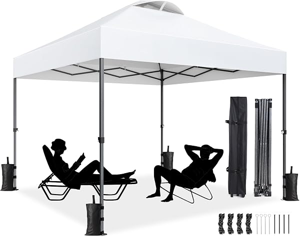 Amada 10x10ft 1-Person Setup Pop Up Canopy Tent - Easy Outdoor Sun Shade for Events, Parties, Camping, Gazebo with Wheel
