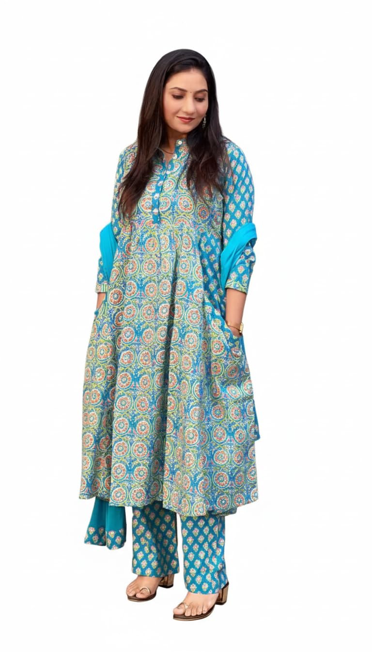 Blue Cotton Maternity Kurta Set Women Size Inclusive S-5XL Comfort Ethnic Wear-image-33