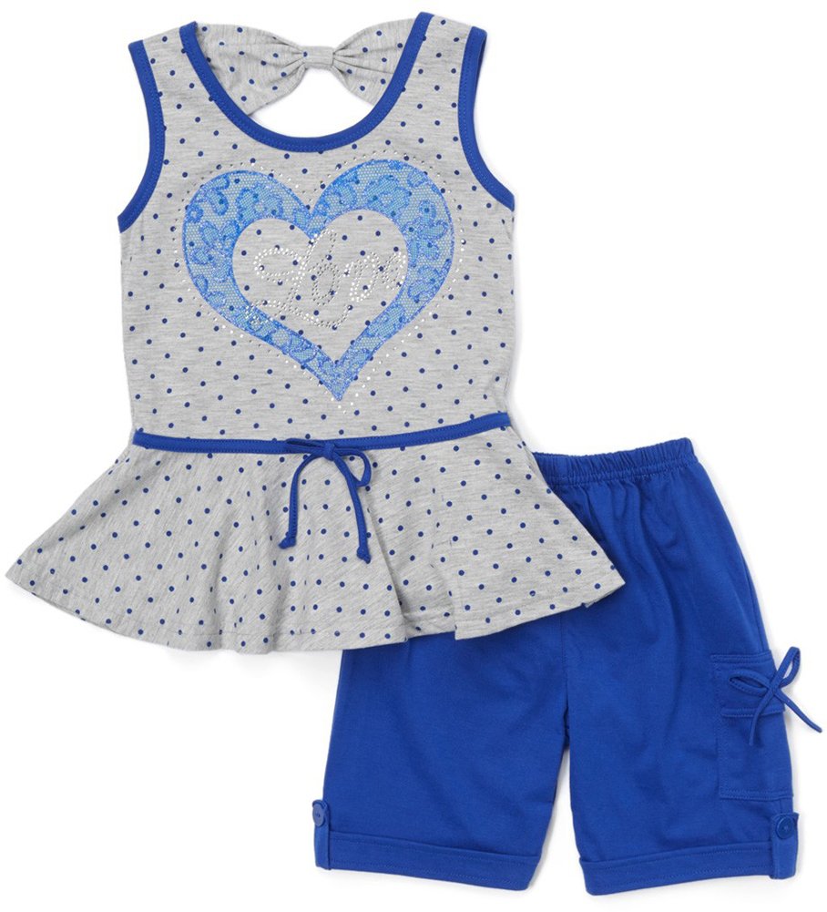 ToBeInStyle Girl's Two Piece Summer Set Cute Tee Top and Matching Shorts Adorable Outfit