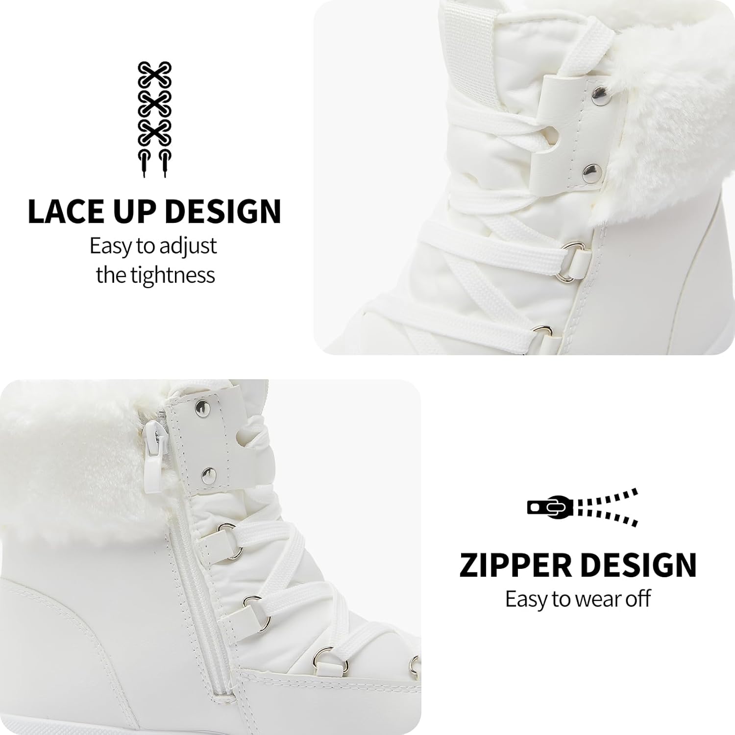 hash bubbie Women's Fuzzy Mid-Calf Boots Lace up Snow Boots for women Non Slip Combat Boots Black Winter Boots White Combat Boots(Waterproof,Zipper) - Image 4