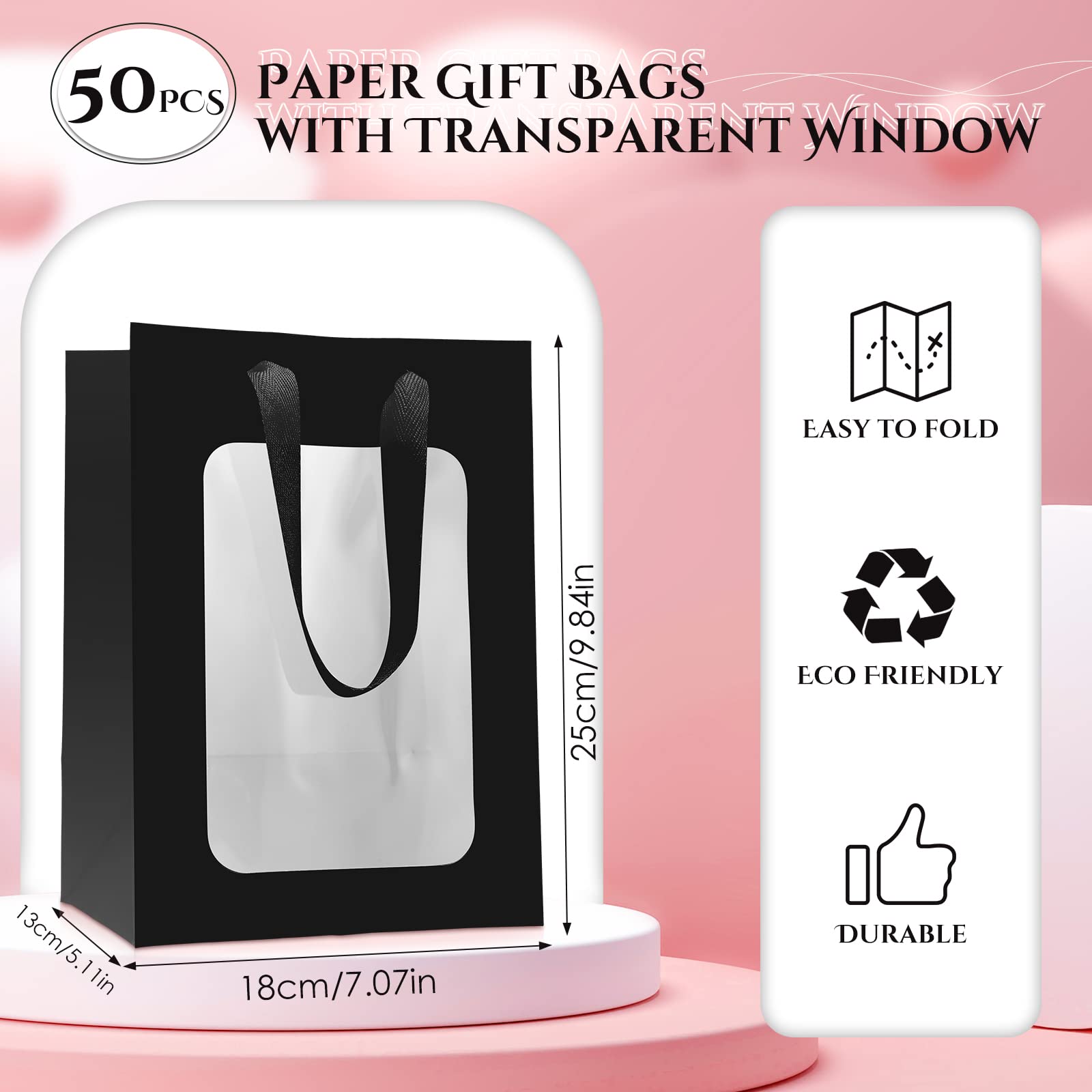 Yerpkefey Geschenktüten Mit Sichtfenster - 6 Stück Braune Kraftpapiertüten Mit Griffen 24,9x18x13cm Für Party & Fest