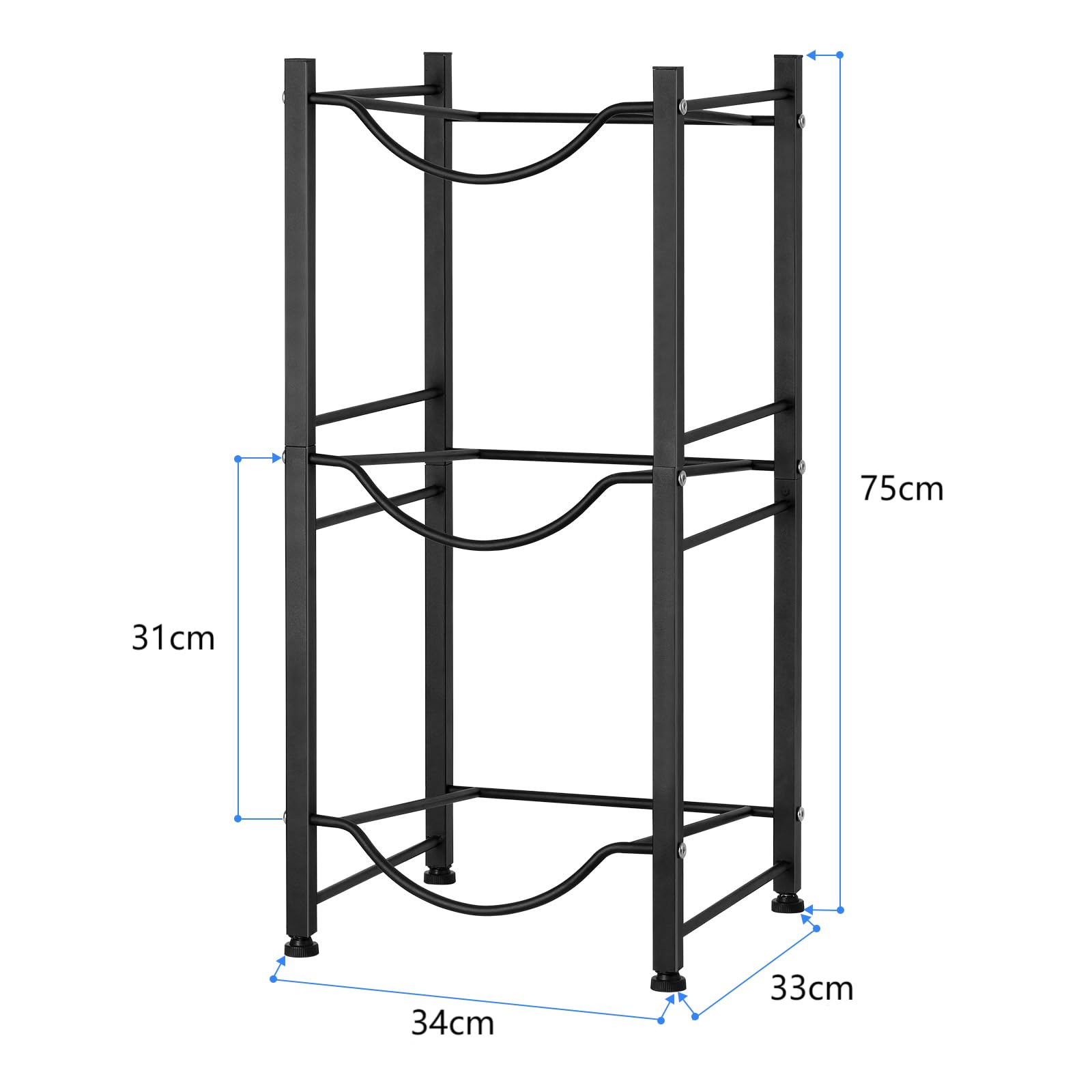 MOOACE Soporte para botellas de agua de 3 niveles, soporte desmontable para botellas de agua de 5 galones para cocina, oficina, hogar, negro