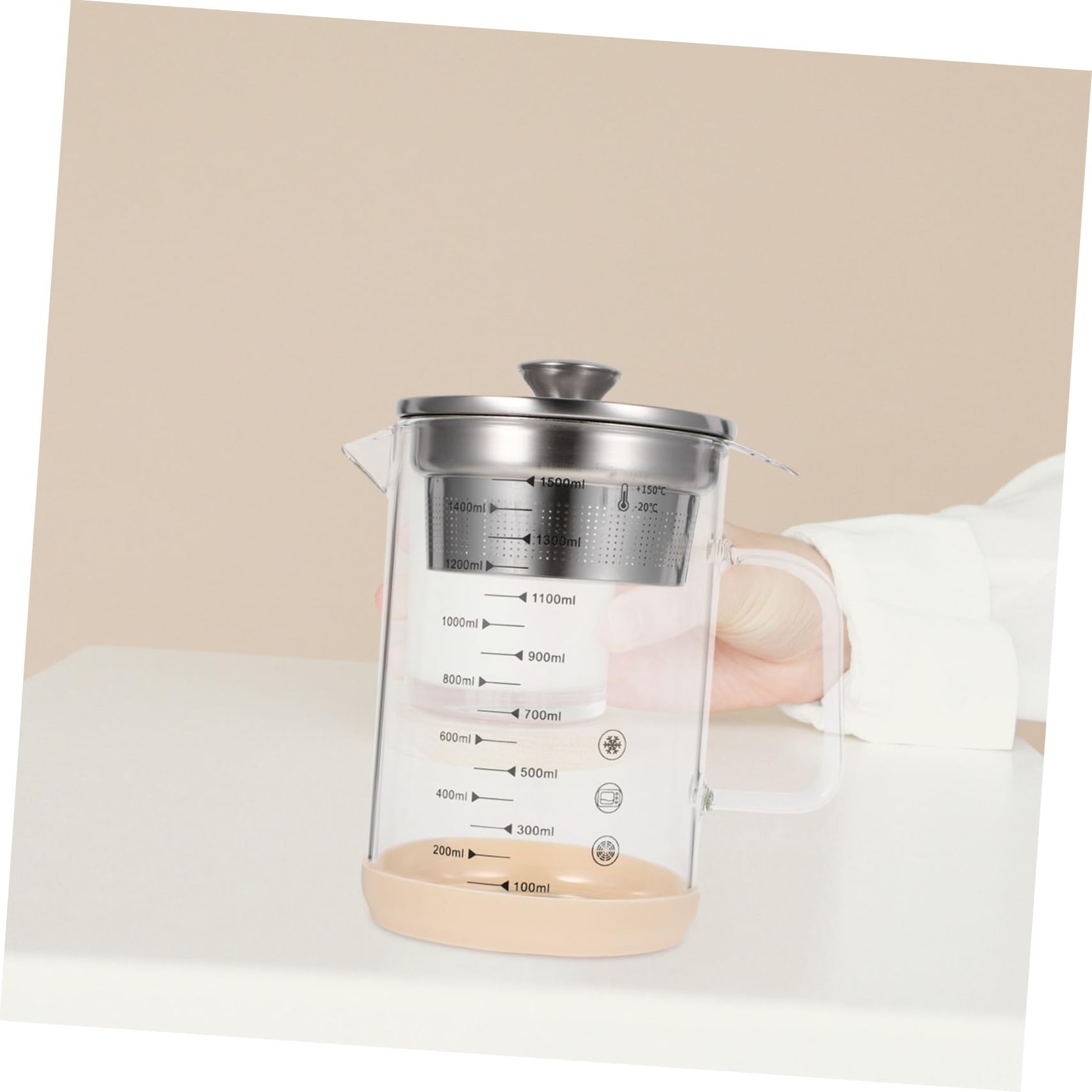 SOLUSTRE Caraffa in Vetro 1500ml Filtro a Maglia Fine in Acciaio Inox e Silicone, Utile Strumento da Cucina per Filtrare Latte di Soia e Succhi