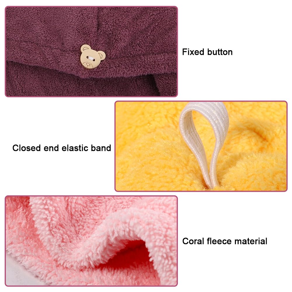 5 Pezzi Asciugamano per Capelli Asciutti, con Bottoni Turbante Asciugacapelli, Super Assorbente Donne e Ragazze Asciugamani Capelli, Twist Turbante Capelli per Capelli Lunghi, Corti, Ricci e Lisci