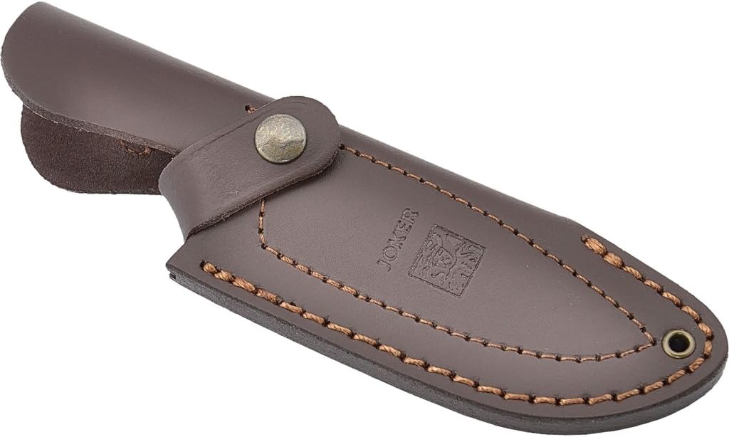 Joker "Montés CL59 Full Tang Hunting Knife, Curly Birch Handle, 4.1 in. Blade, with Brown Leather Sheath, Tool for Fishing, Hunting, Camping and Hiking