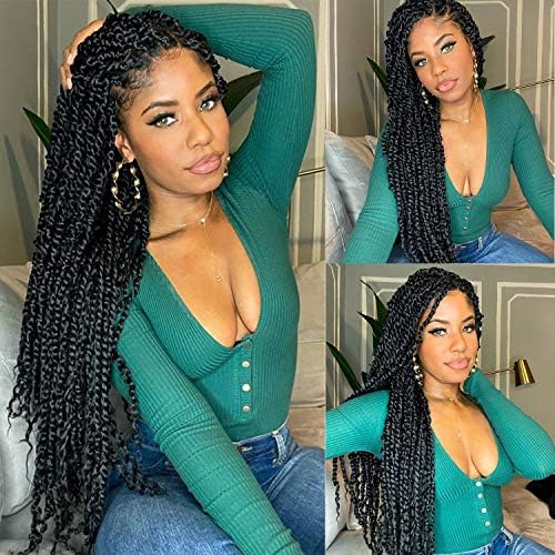 6 Packs Pre-twisted Passion Twist Hair 24 inch Crochet Hair Pre Looped 16 Roots Bohemian Braids For Synthetic Braiding Hair Extensions (24 Inch, 1B#)