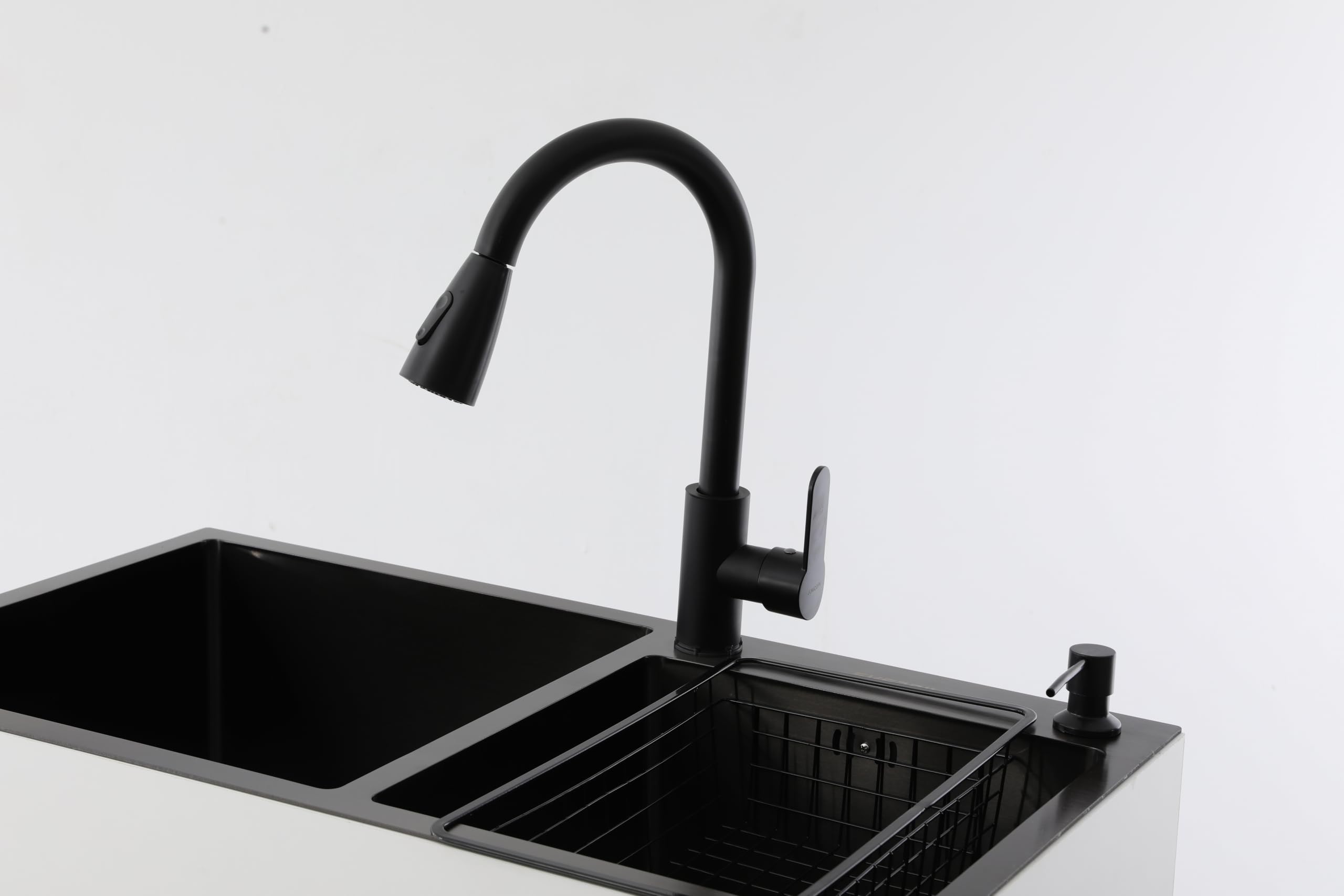 Lavello da cucina autoportante con mobiletto e rubinetto, lavello in acciaio inox con 2 vasche, scolapiatti e unità di scarico, per cucina, giardino, officina, lavanderia, campeggio (bianco)