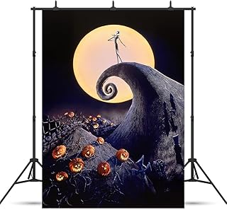 WOLADA 5x7FT Nightmare Before Christmas Backdrop Halloween Photo Backdrop Spooky Backdrop Halloween Full Moon Backdrop Children's Halloween Party Photo Backdrop Happy Halloween Backdrop 12594