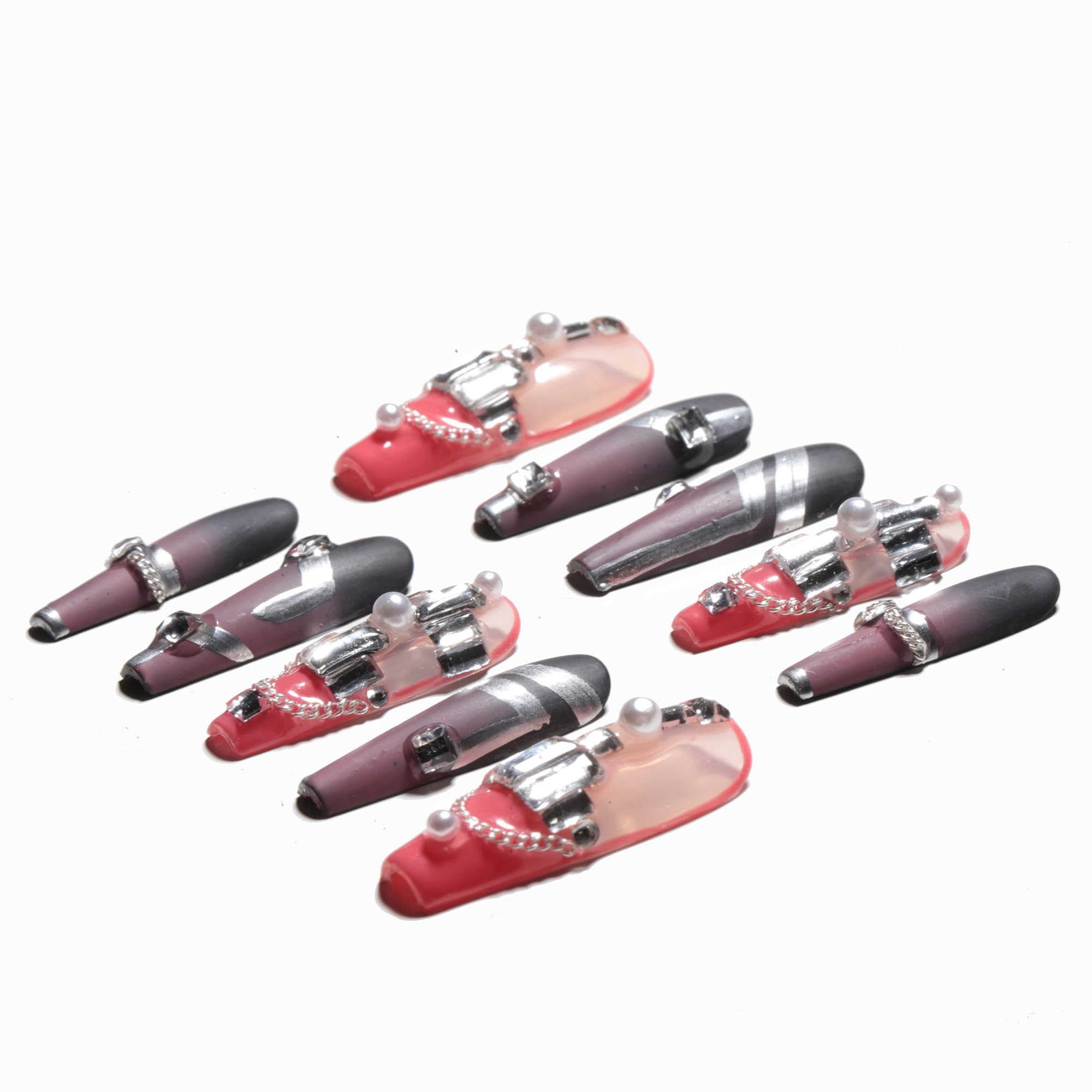 Sun&Beam Nails Handmade Press On Nail Long Coffin Ballerina Pink Flower Acrylic Fake Tip 3D Design Art Charms Cute with Storage Box 10 Pcs (S) — view 154