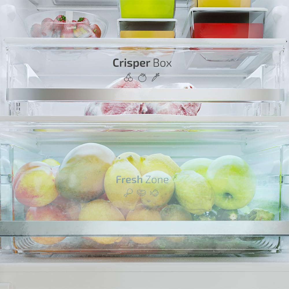 Cecotec Refrigerateur Congelateur Combiné Bolero CoolMarket Combi BI-S DF 270 E. Réfrigérateur 270L, Defrost, porte coulissante, tiroirs, bac fruits et légumes, classe E