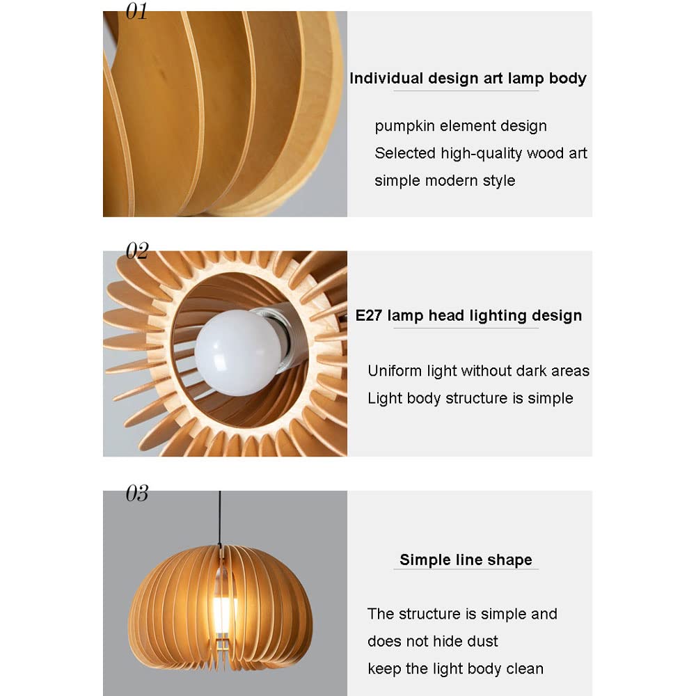 Lampy wiszące, Regulowana wisząca lampa sufitowa, 15,7-calowa drewniana zawieszka z dyni Oprawy oświetleniowe Wisząca oprawa oświetleniowa sufitowa do sypialni Gabinet Przedpokój Present