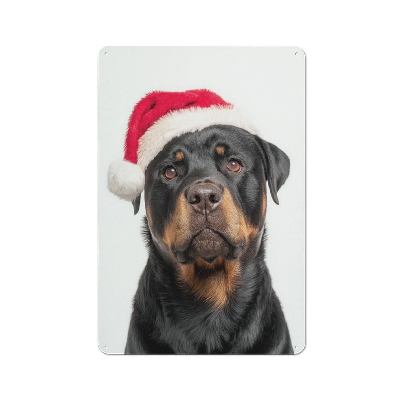 Junmoney Christmas Rottweiler Dog With Santa Hat Rustic Tin Sign 30X20cm Featuring For Bar Or Restaurant, A Housewarming Gift For Bar Decor Enthusiasts