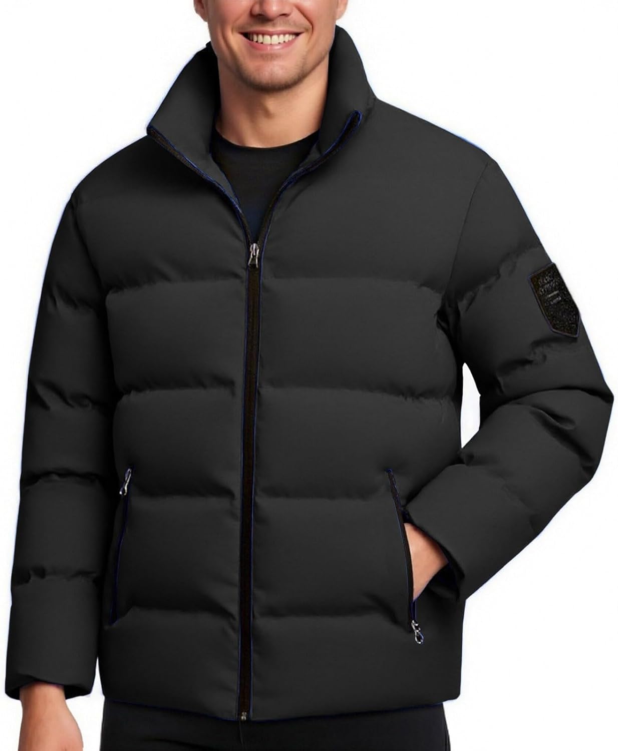 Puffer Jacket for Men Lightweight Hooded Quilted Puffer Coat Warm Insulated Winter Thicken Jacket Coats with Pockets