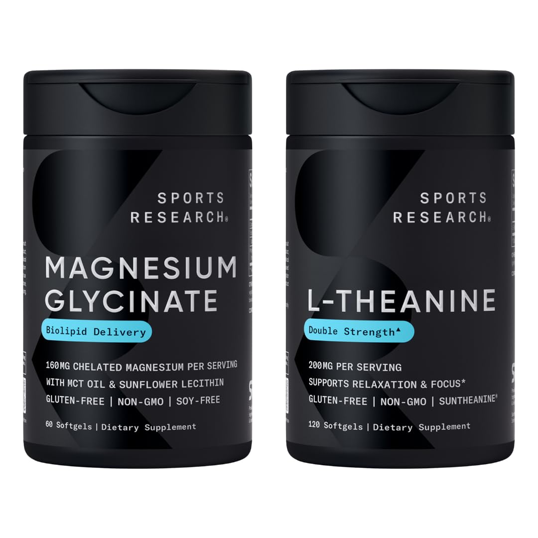 Sports Research® - Magnesium Glycinate 160mg & Double Strength L-Theanine Supplement 200 mg