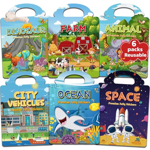 CREATIVETREES 6 Sets Reusable Sticker Book for Toddlers 3-6, Jelly Sticker Books...