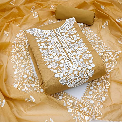 Image of Y2Y Women's Heavy Cotton Embroidery Work Unstitched Salwar Suit Dress Material With Chanderi Work Dupatta (Free Size Multi Color)