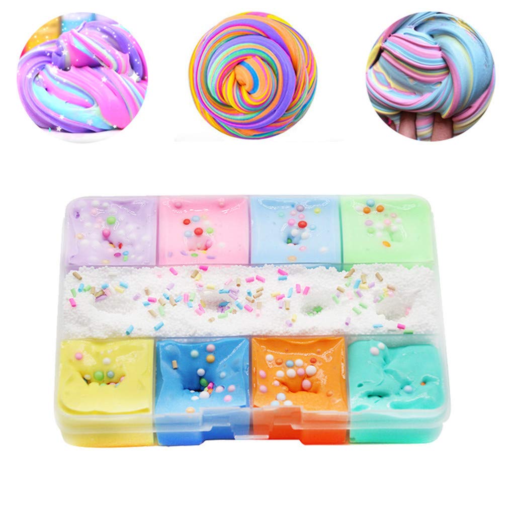 9/24 Colors-Fluffy Slime Butter Slime Kit, Scented Slime Cotton mud, Super Soft and Non-Sticky Slime for Kids, Ideal Stress Relief Rainbow Slime for Girls Adults , Foam Balls Rainbow Charm Included