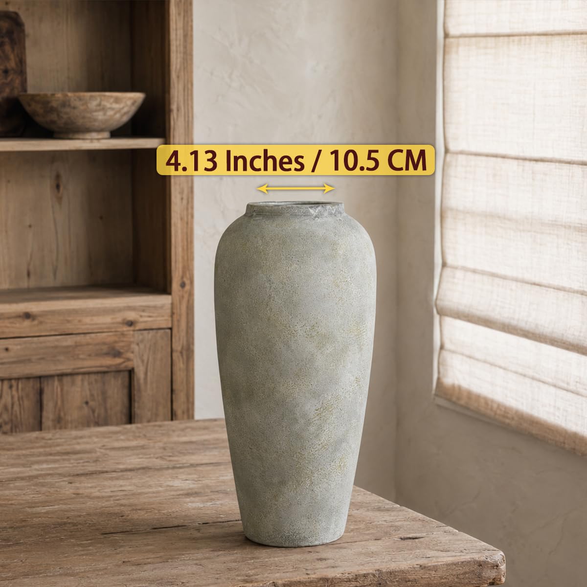 Jarrón de cerámica rústico gris blanco para sala de estar, jarrón grande de estilo vintage de 38 cm para mesa de comedor de 15 pulgadas gris blanco, regalo de boda y inauguración de la casa
