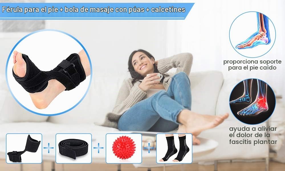 MAGT Férula para fascitis plantar Férula para dermatitis plantar Fascitis plantar Férula nocturna dorsal para el talón Alivio del dolor Caída del pie Soporte ortopédico para dormir (con bola de masa