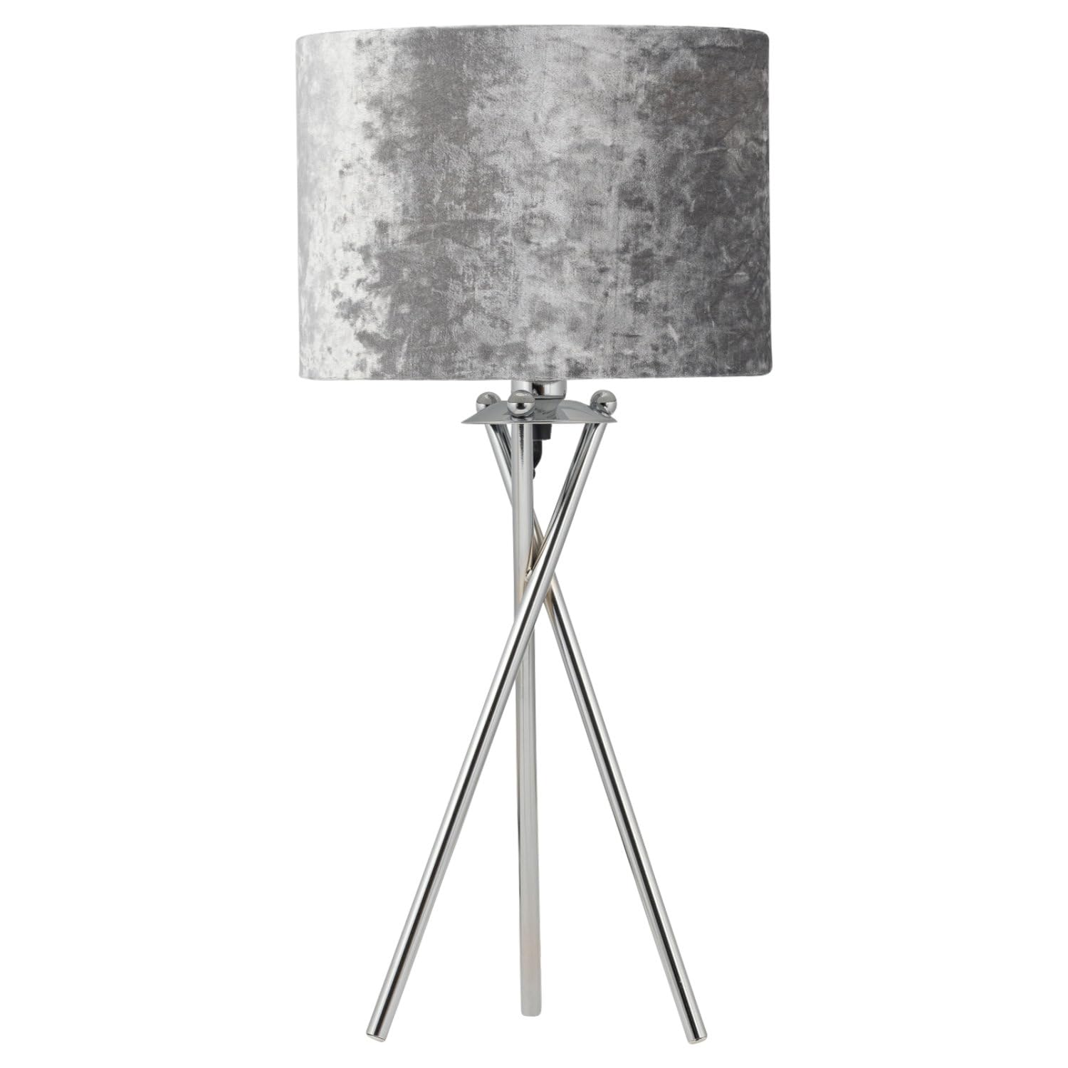 B&Q -  Chrome Tripod Table Lamp With Grey Crushed Velvet Shade