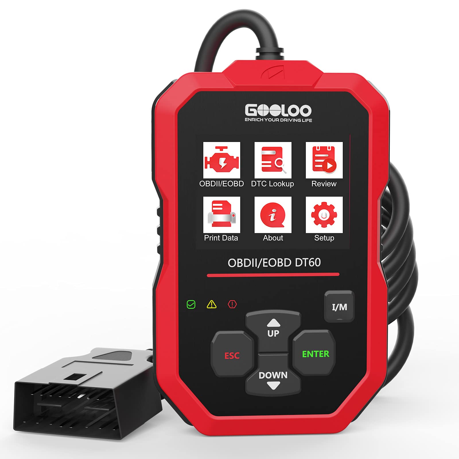 GOOLOO OBD2 Scanner Code Reader OBDII Scan Tool Diagnostics Automotive Engine Light Fault Car I/M Readiness Status and Quick Smog Check for CAN PWM KWP2000 Vehicles (DT60)