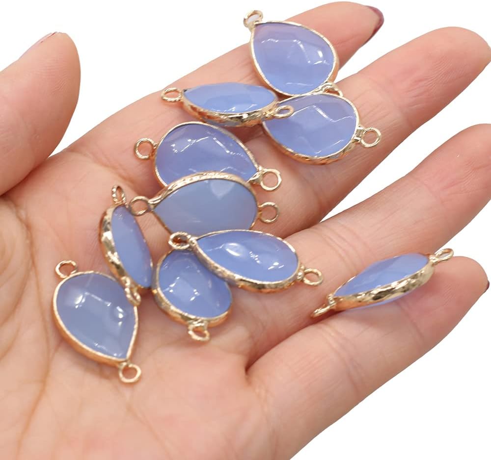 LHJ 10 Pcs Natural Stone Pendant Connectors Waterdrop Shape Faceted Mixed Crystal Agate Link for Jewelry Making Necklace Earrings - Image 5