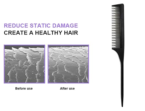 Miniatura 10 de Peine negro profesional de las burlas de la fibra de carbono, peine fino y ancho del peluquero del pelo del diente para todo tipo de cabello