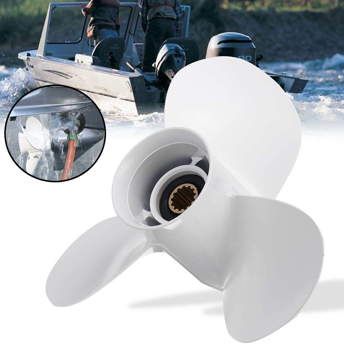 Alluminio Marine Fuoribordo Elica 11 1/4 X 14 per YAMAHA 25 60 HP Bianco 3 Lama Kit Eliche Barca Ad Alte Prestazioni