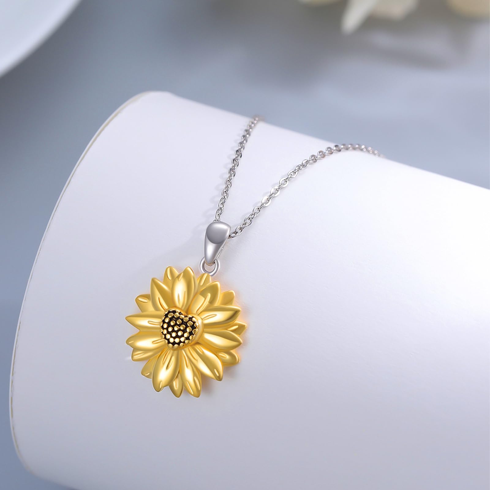 Collana da donna con girasole in argento Sterling 925, con ciondolo a forma di girasole dorato, idea regalo per donne