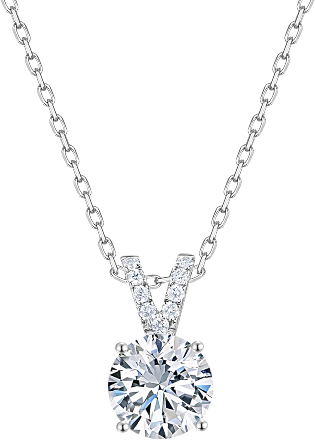 0.5 to 2 Carat IGI Certified LAB Grown Diamond Side Stones 14K White Gold Pendant Necklace Jewelry Gifts for Women, Clarity VVS1-VS1, D-F Color
