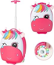 RELAX4LIFE Valigia Trolley 16'' per Bambini con Ruote Lampeggianti e Maniglia Retrattile a 2 Livelli, in Plastica ABS e PC, per Asilo Scuola e Viaggio, 33x22x68,5-83,5cm (cavallo rosa)