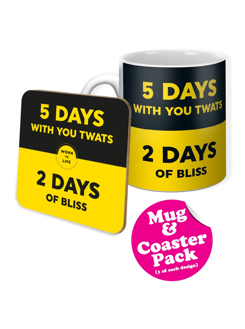 Brainbox Candy Funny Humorous 'Work Vs Life' Novelty Mug & Coaster Gift Set