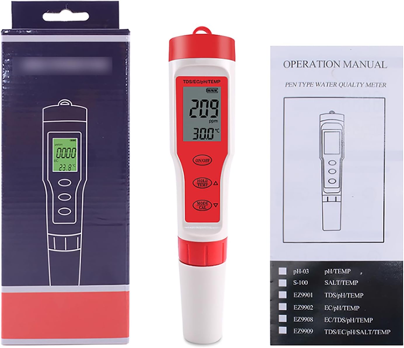 TsoLay Portable 4 in 1 PH Meter, Water Quality Monitor Tester, PH/TDS/EC/Temp Meter with Compensation Temperature Calibration, Auto Shutdown Function, for Pools, Drinking Water, Aquariums