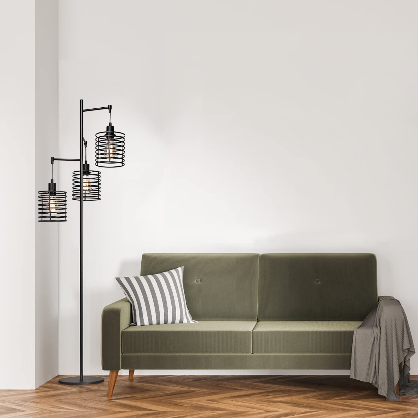 FIRVRE vloerlamp zwart metaal industrieel ontwerp vintage kooi vloerlamp met schakelaar woonkamer slaapkamer bank hoek kantoor E27 LED FIRVRE vloerlamp zwart metaal industrieel ontwerp vintage kooi vloerlamp met schakelaar woonkamer slaapkamer bank hoek kantoor E27 LED