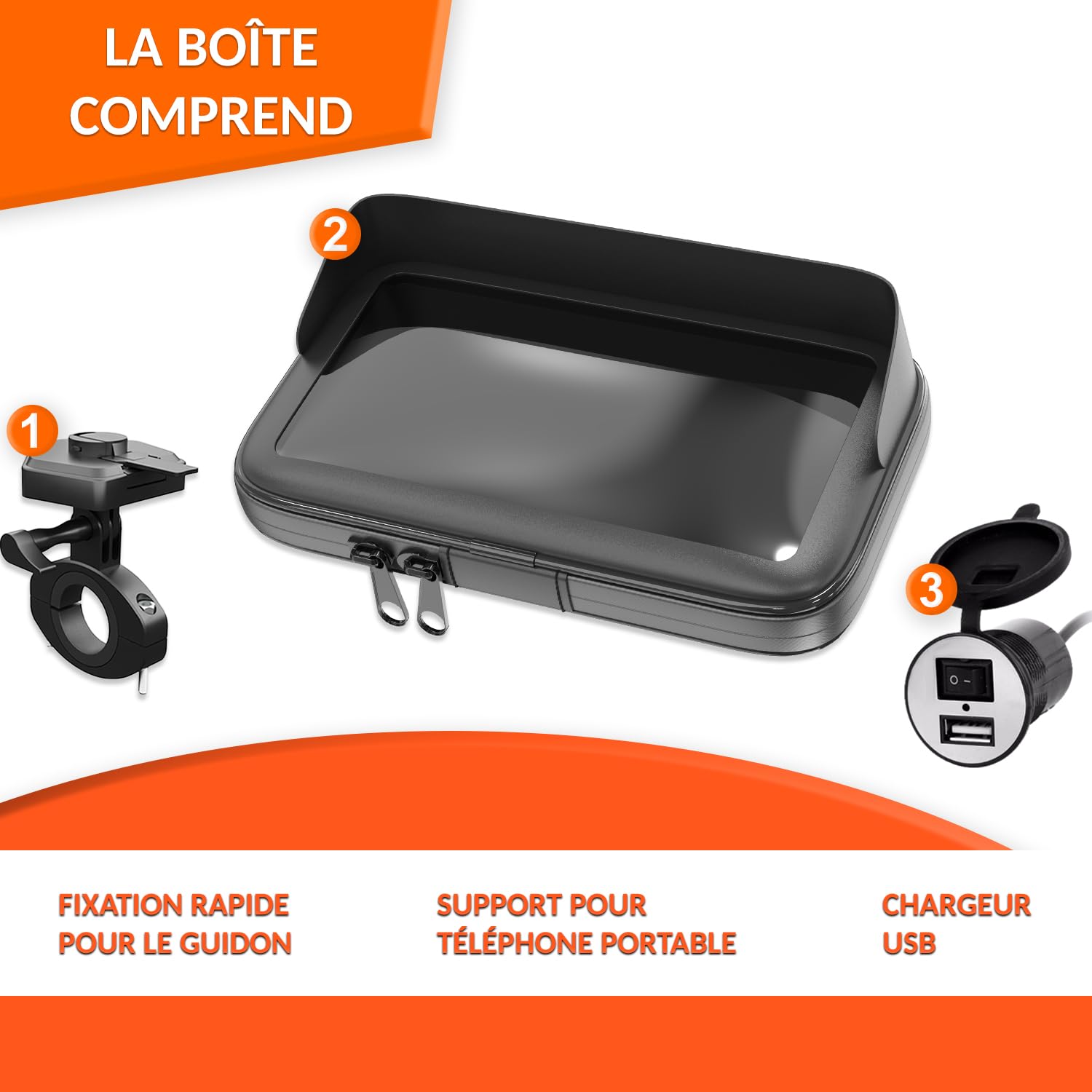 Image secondaire de Support Téléphone Moto Étanche avec Chargeur Rapide 2.1A - Sovica