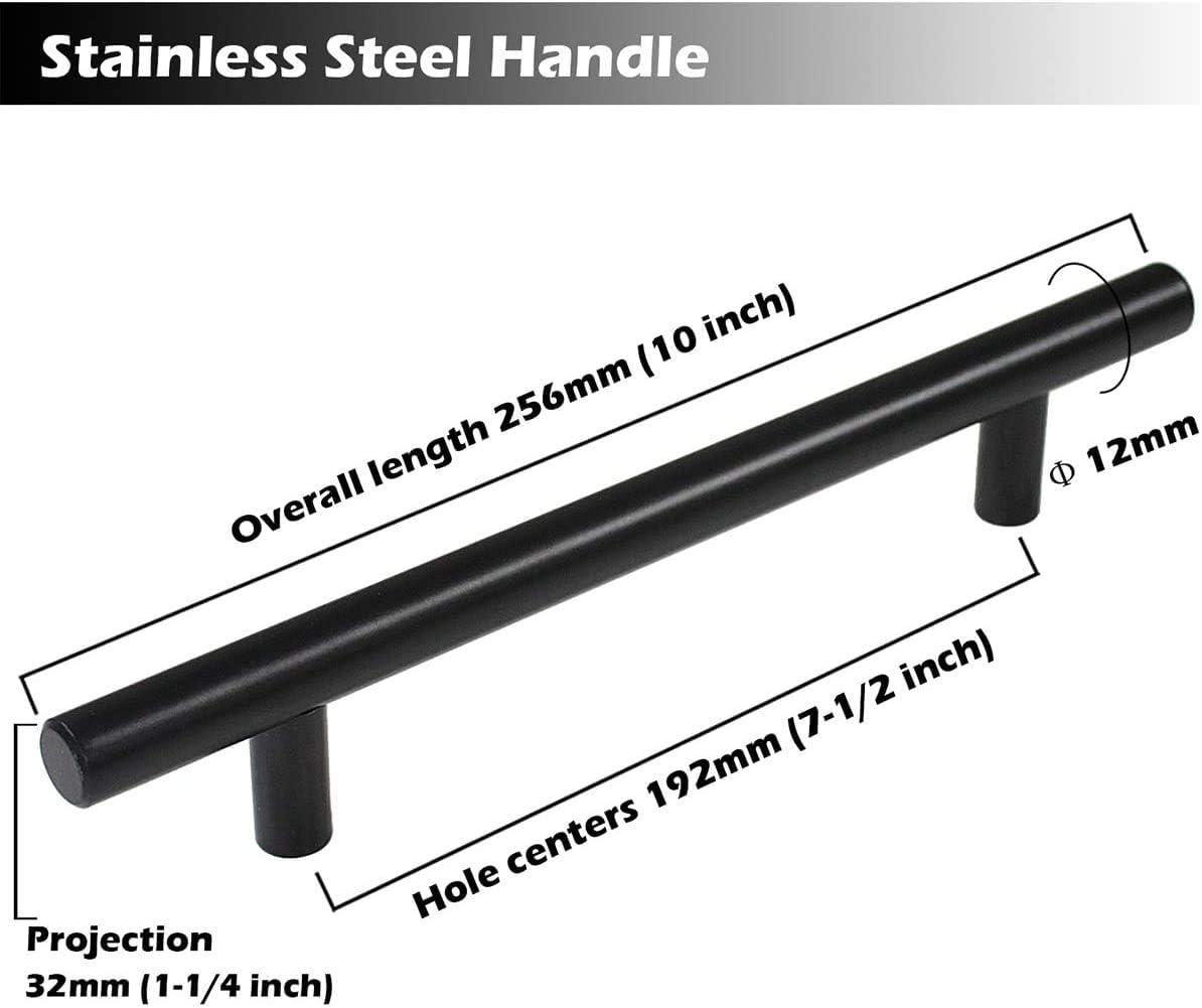 Gobrico Cabinet Handles Matte Black/Kitchen Cupboard Pulls 7-1/2" Hole Centers/Drawer Pulls 10" Overall Length/Solid Stainless Steel Cabinet Hardware/10Pack