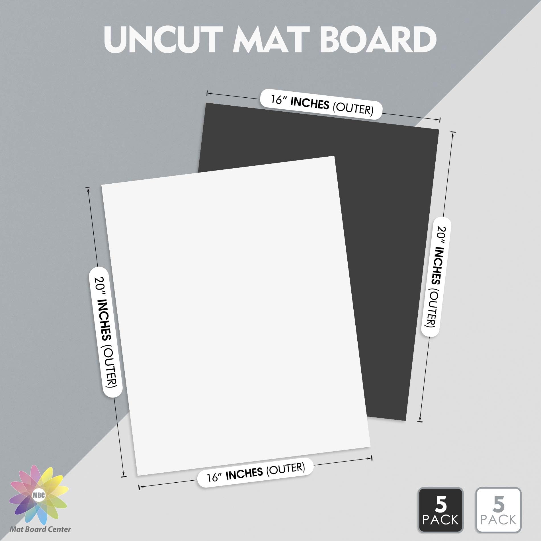 Mat Board Center, 10 sztuk, nieoszlifowana mata podkładowa, pełne prześcieradło - do sztuki, druków, zdjęć, wydruków i nie tylko (kolor biały/czarny, 40 x 50 cm)